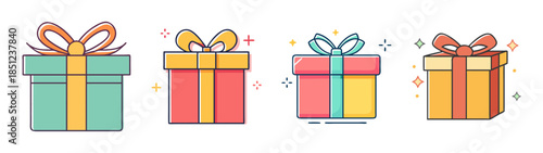 Colorful gift boxes with ribbons and bows