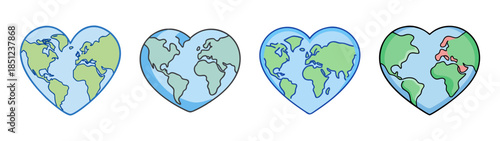 Heart shaped earth illustrations for environmental awareness