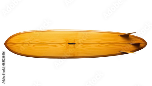 Fotografija Classic wooden surfboard with three fins isolated PNG, vintage style surfboard f