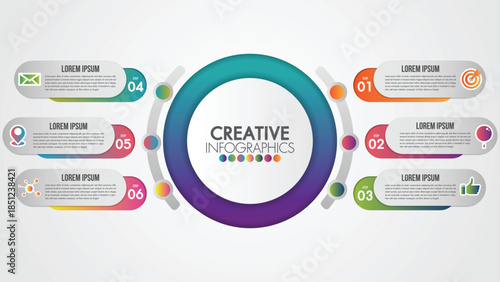 Infographic template with eight colorful sections and central oval design