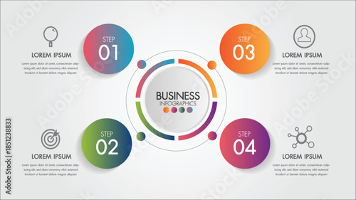 Business process infographic template with four colorful steps