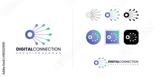 Digital Node Information Technology Branding Logo with Modern Global Connection Symbol Template Design