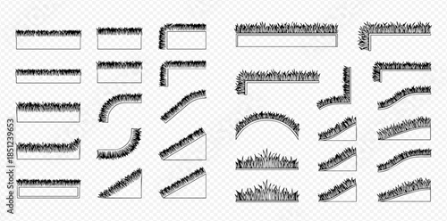 Set of grass borders and dividers with various shapes and angles for landscape design elements.