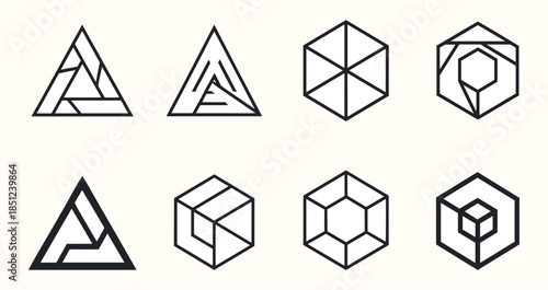 Abstract Geometric Shapes Collection Line Art Designs