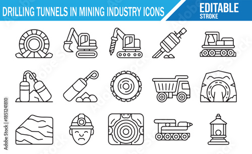 Tunnel Boring and Mining Operations Vector Icon Collection