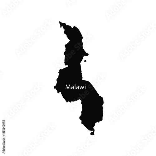 Malawi country map silhouette with capital Lilongwe outline on grid