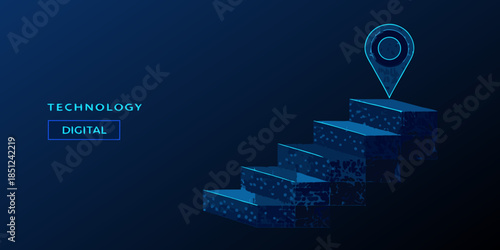 Digital technology advancement climbing the stairs to success and future innovation