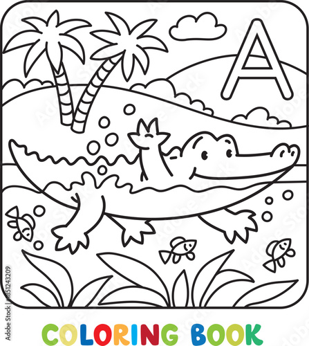 Funny alligator. Animals coloring book for kids