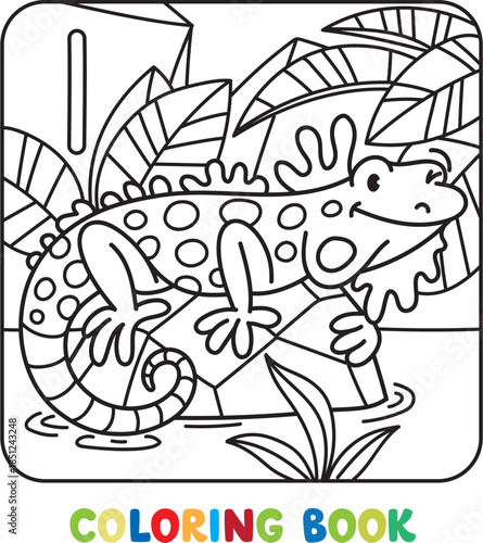 Funny iguana. Animals coloring book for kids