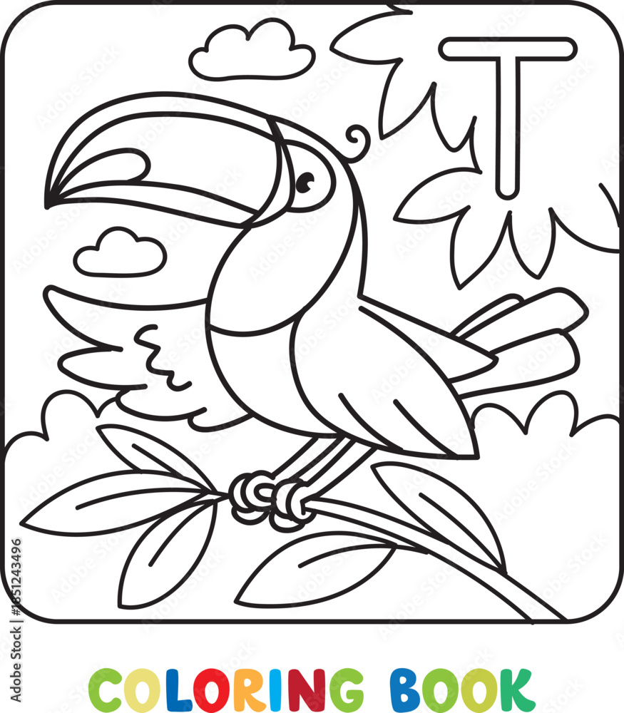 Fototapeta premium Funny toucan. Animals coloring book for kids