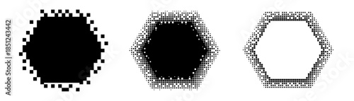 Black and white pixel art banner featuring abstract geometric shapes and patterns.