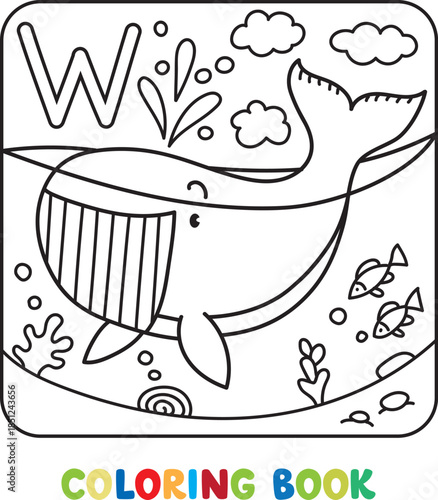 Funny whale. Animals coloring book for kids