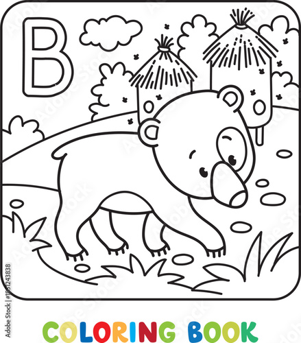 Funny bear coloring book. Alphabet B
