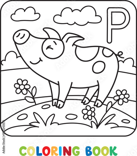 Funny pig. Animals coloring book for kids