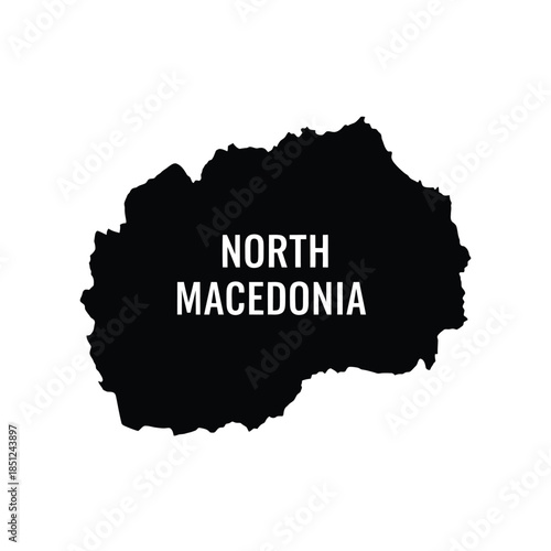 North Macedonia map black silhouette on grid background with text