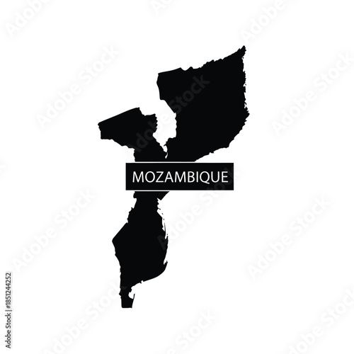 Mozambique map black silhouette with borders isolated on a transparent backdrop
