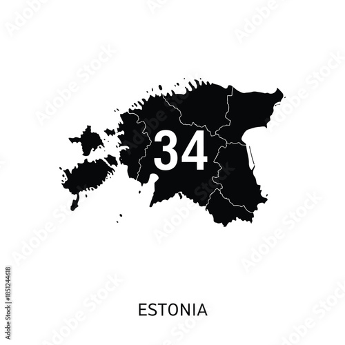 Estonia map vector with regions borders isolated on checker grid background