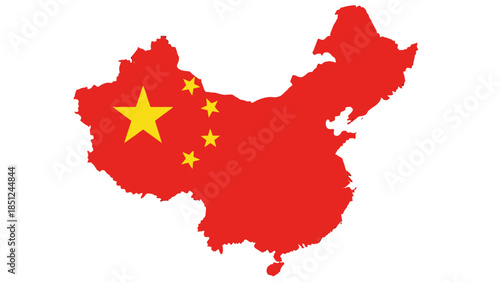 Political Map of China with National Flag, Illustrating Territory and Symbols on Isolated White Background