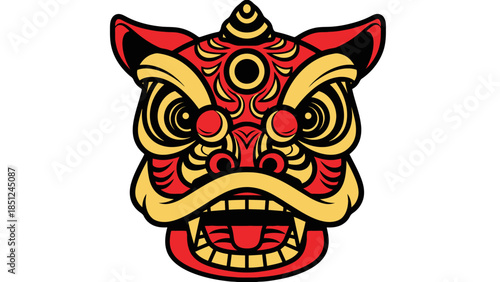 Festive Lion Head: A vibrant illustration of a traditional lion head, showcasing the intricate details of cultural symbolism. 