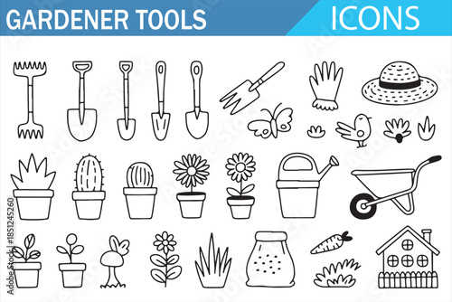 Garden tools and accessories outline symbols