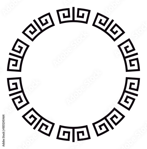 Ornate circle frame with a classic greek key pattern, ideal for sophisticated design projects.