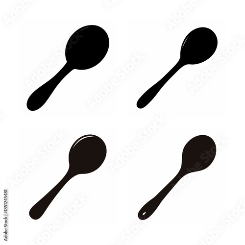 Collection of various black spoon silhouettes depicting kitchen utensil and cutlery designs