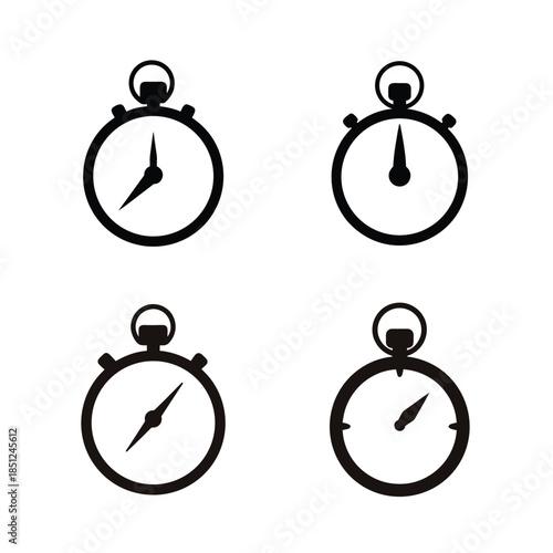 Collection of minimal black and white stopwatch icons for timing and measurement concepts