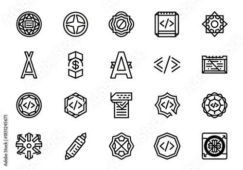 Collection of various icons representing different concepts and symbols in a grid layout on a white background