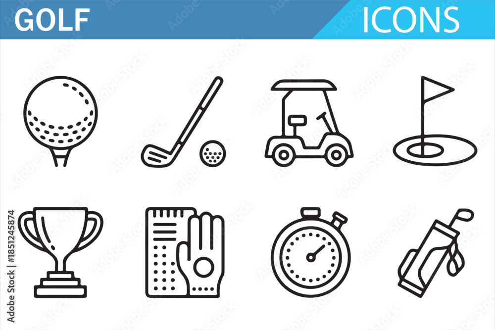 Fototapeta premium Professional golf sport outline icon set