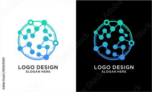 Abstract circular network logo design with connected nodes.