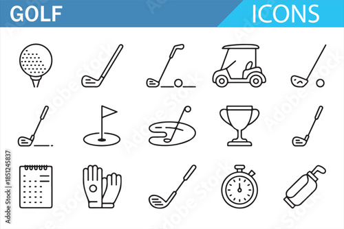 Minimal golf outline icons for sports apps and websites