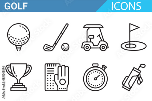Professional golf sport outline icon set