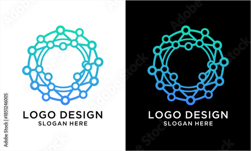 Abstract circular network logo design with gradient colors.