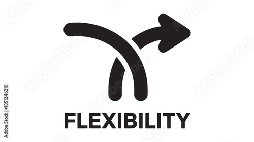 Flexibility Symbol with Curved Arrow in Simple Black Design on White Background for Business Icon
