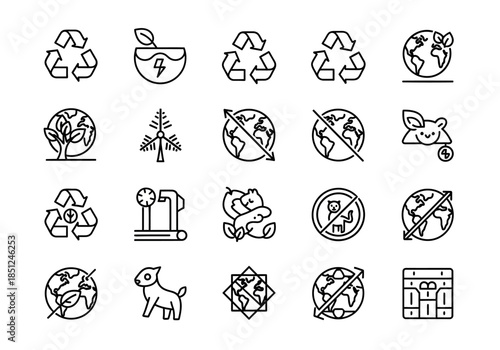 Collection of simple line icons representing environmental conservation and sustainability concepts