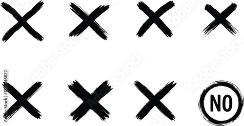 Hand drawn check tick mark icon set. x marks, checkboxes, and checklist symbols including right and wrong signs in brush marker style.