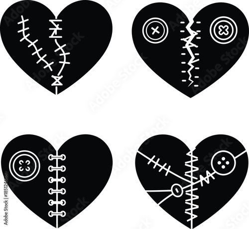 Stitched and broken heart icons symbolizing healing and heartbreak