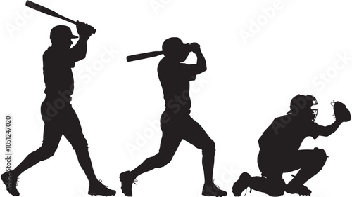 Baseball Players Silhouette Action Dynamic Black White Sports Illustration for Sports Team Branding