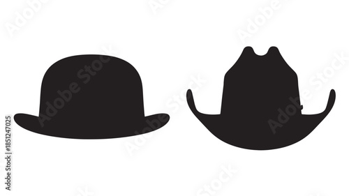 Bowler Hats Silhouette in Simple Elegant Design with Black Color on White Background for Fashion Illustration