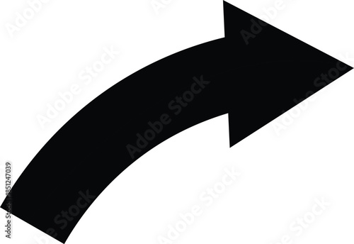 A sleek curved black arrow shape pointing to the upper right silhouette