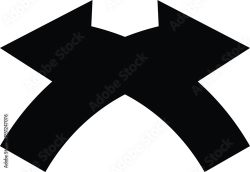 Two curved arrows crossing each other forming an x shape silhouette