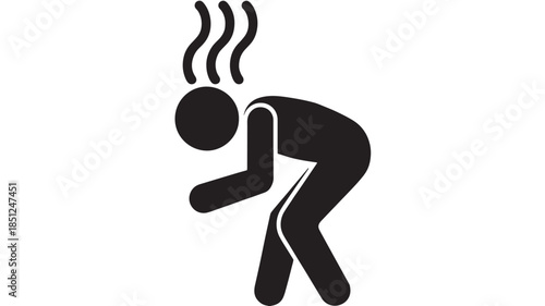 Overheated Person in Distress Silhouette in Simple Flat Design with Black Color on White Background for Health Warning