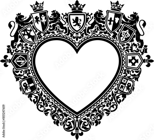 Elegant heraldic heart emblem design for personalized crests, family history projects, or creating unique logo symbols with a vintage feel and royal touch