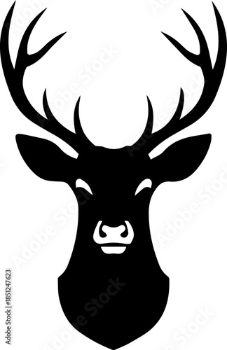 Majestic deer head silhouette conveys nature's beauty and strength, perfect for branding, logos, and designs with an outdoor or wildlife theme appeal