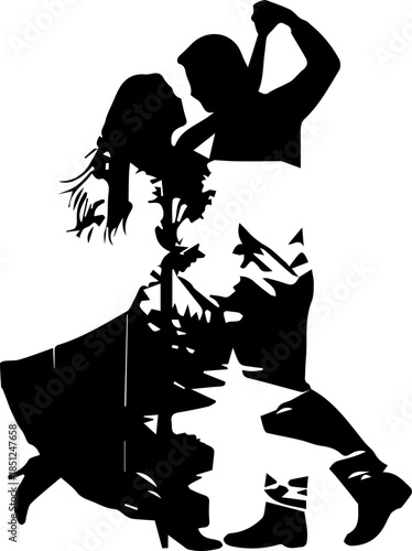 Passionate couple dancing romantically, graceful silhouette of tango dancers in love, perfect for romance, celebration, or cultural event promotion