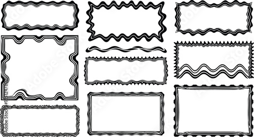 Vector doodle frames collection, decorative borders and picture frames, hand drawn frame set, black lines