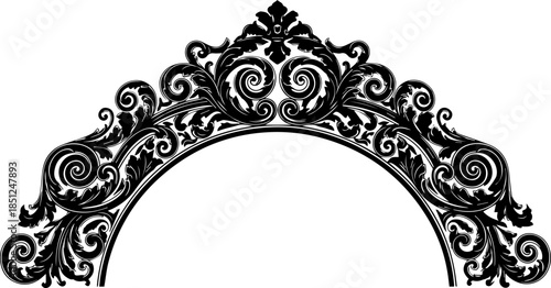Elegant floral swirl archway design element, perfect for invitations, wedding designs, and decorative accents, an ornate and classic flourish.