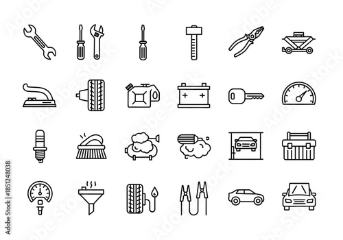Collection of various mechanical and industrial icons displayed in a grid layout