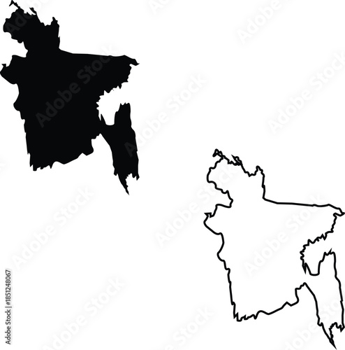 Bangladesh map outline in black and white showing a distinctive silhouette