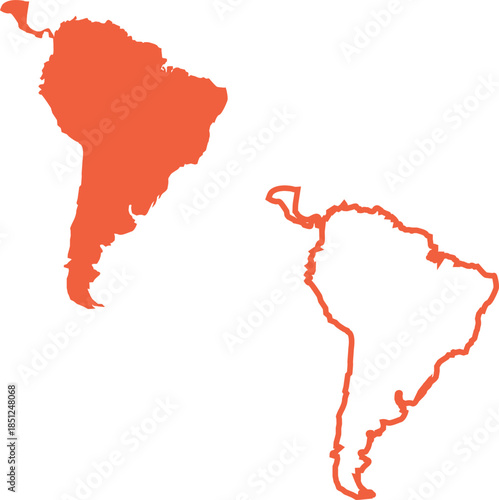 South america continent outline shown in red with a duplicate smaller version
